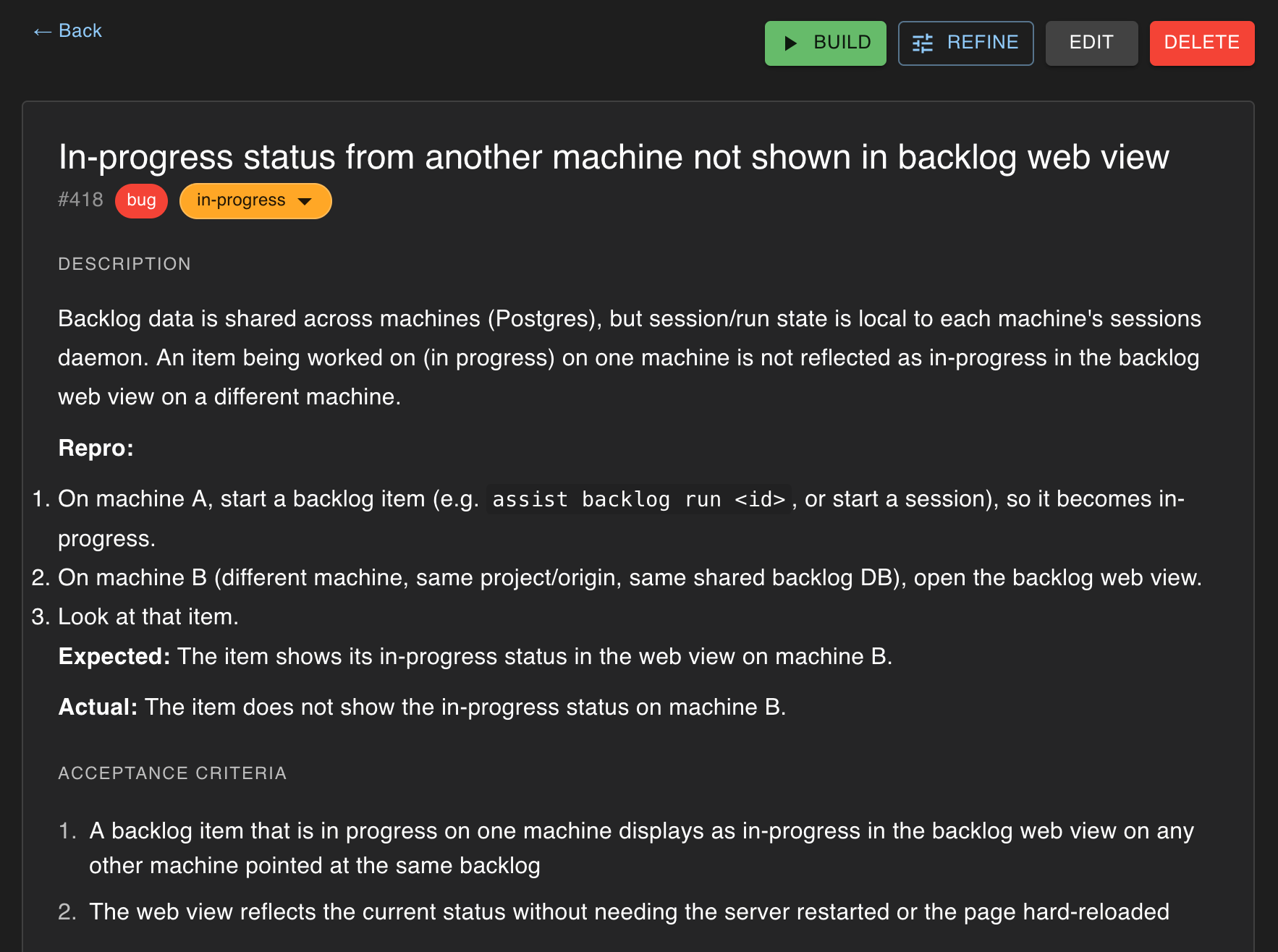 assist backlog item