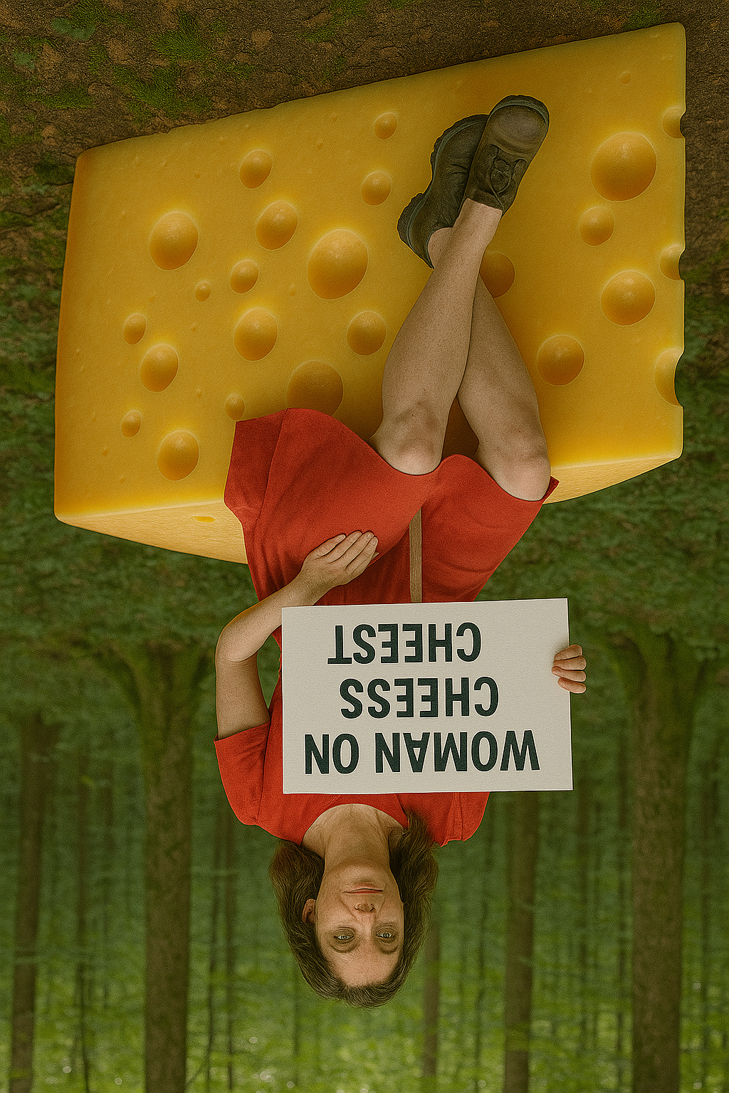 ok but now she, and the cheese, should be upside down, while the rest of the image remains correctly orientated