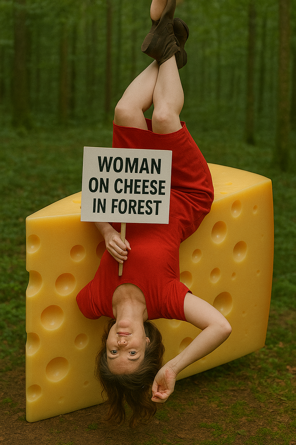 that is wrong, because the forest is upside down, when only the woman and the cheese should be