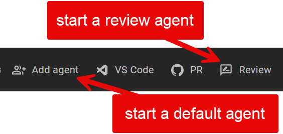 The session toolbar allows adding of more agents to the current worktree