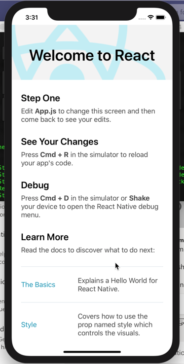 React Native app running on iOS Simulator