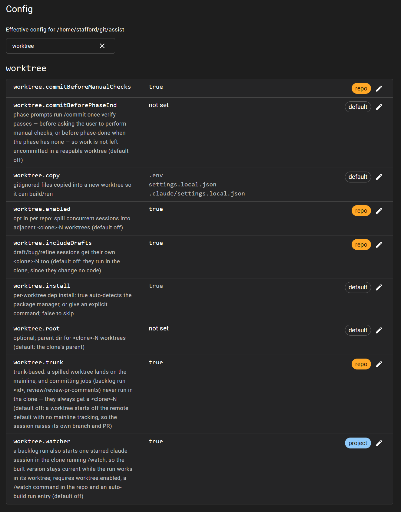 Worktree config items